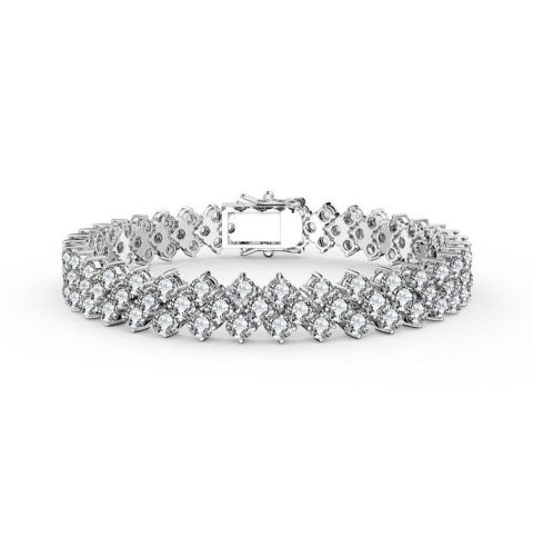 White Gold Plated with Clear Cubic Zirconia Three Row Bracelet 7733295513660