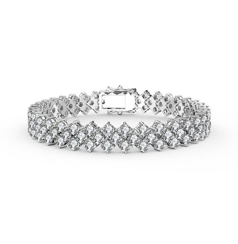 White Gold Plated with Clear Cubic Zirconia Three Row Bracelet 7733295513660