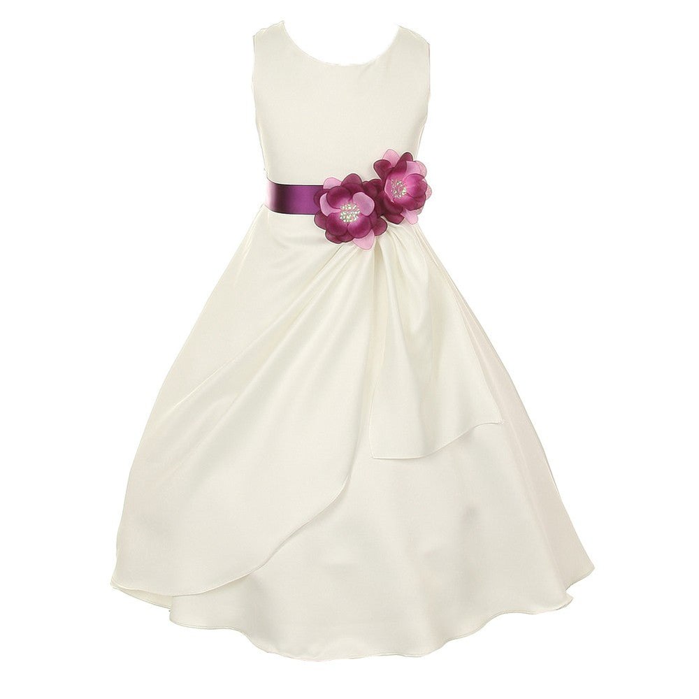 Little Girls Ivory Plum Bridal Dull Satin Sequin Flowers Occasion Dress 2-6