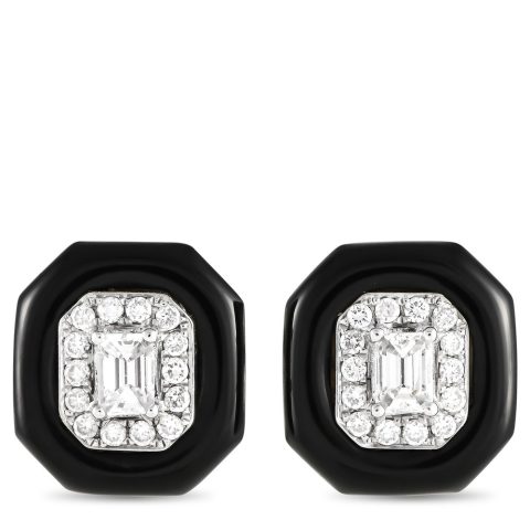 LB Exclusive 18K White Gold 0.45ct Diamond and Onyx Earrings MF03-072624 7733266284604