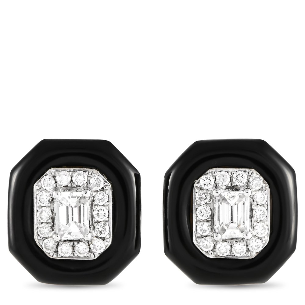 LB Exclusive 18K White Gold 0.45ct Diamond and Onyx Earrings MF03-072624 7733266284604