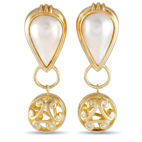 LB Exclusive 18K Yellow Gold 0.12ct Diamond and Mabe Pearl Clip-On Earrings MF18-072624 7733266481212
