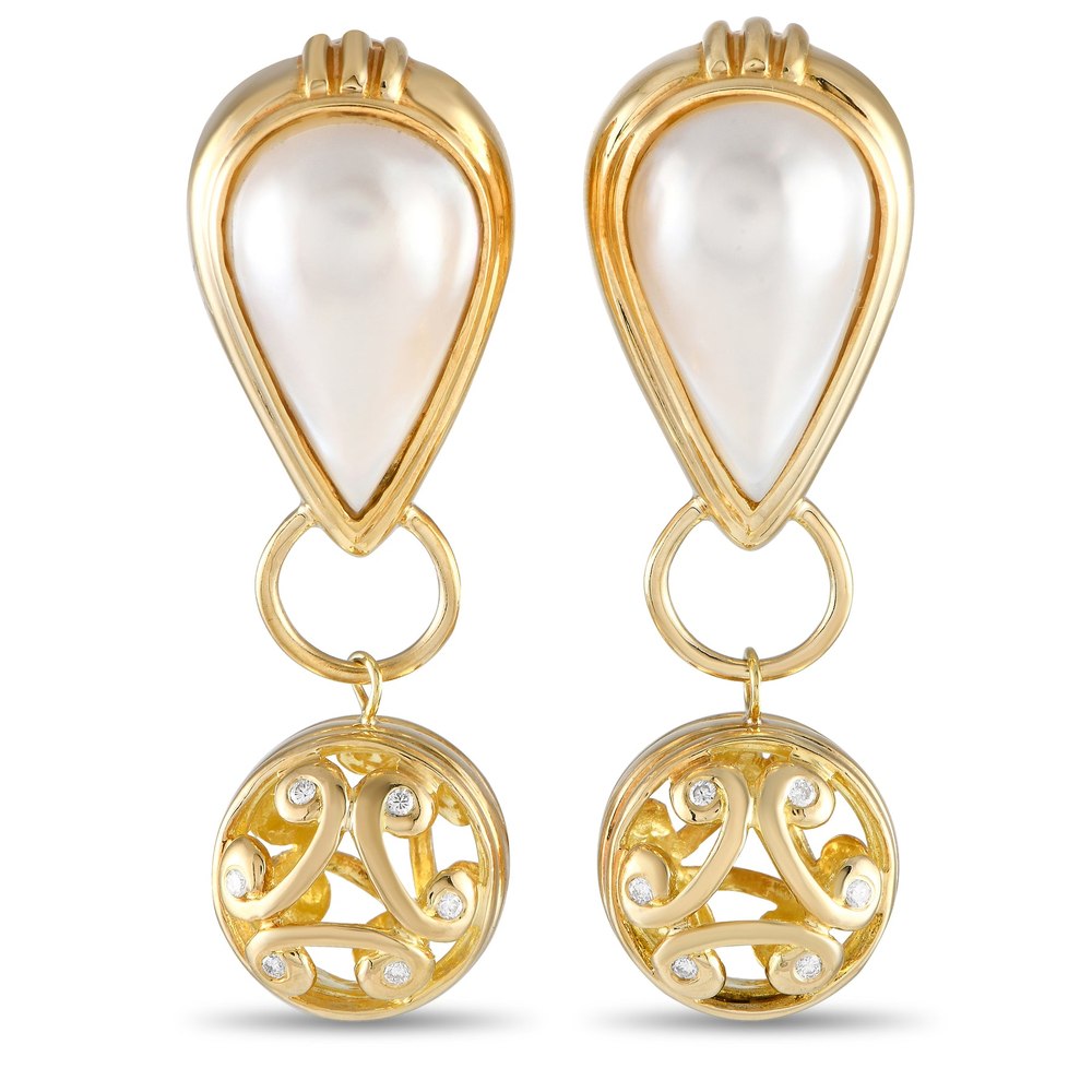 LB Exclusive 18K Yellow Gold 0.12ct Diamond and Mabe Pearl Clip-On Earrings MF18-072624 7733266481212