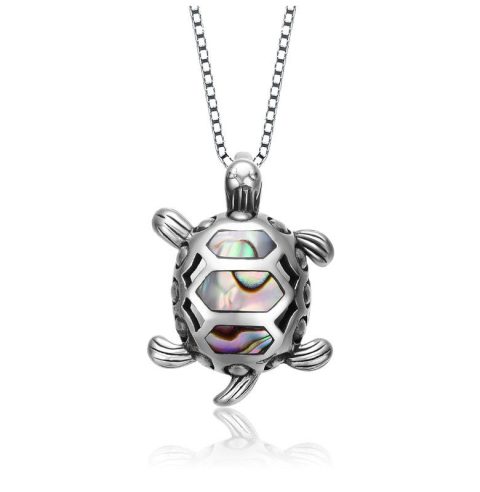 Sterling Silver White Gold Plated Abalone Pendant Necklace 7733301444668