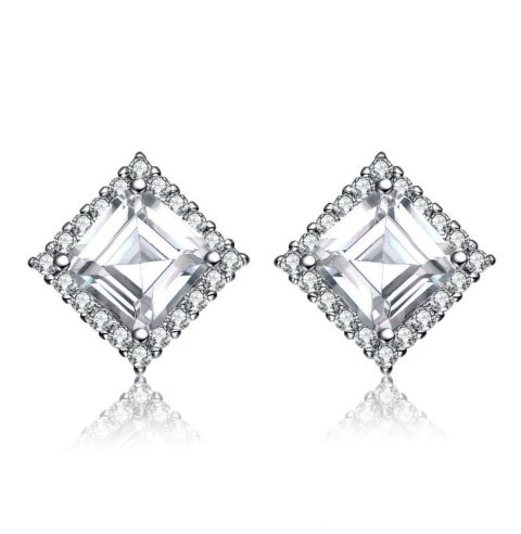 Square Stud Earrings with Colored Cubic Zirconia 7733301772348