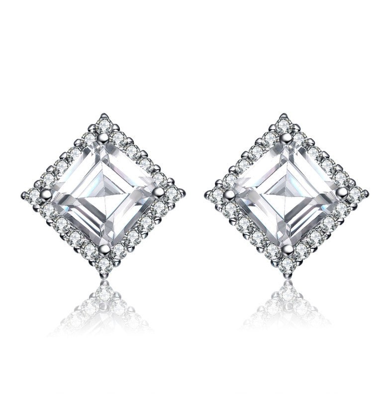 Square Stud Earrings with Colored Cubic Zirconia 7733301772348