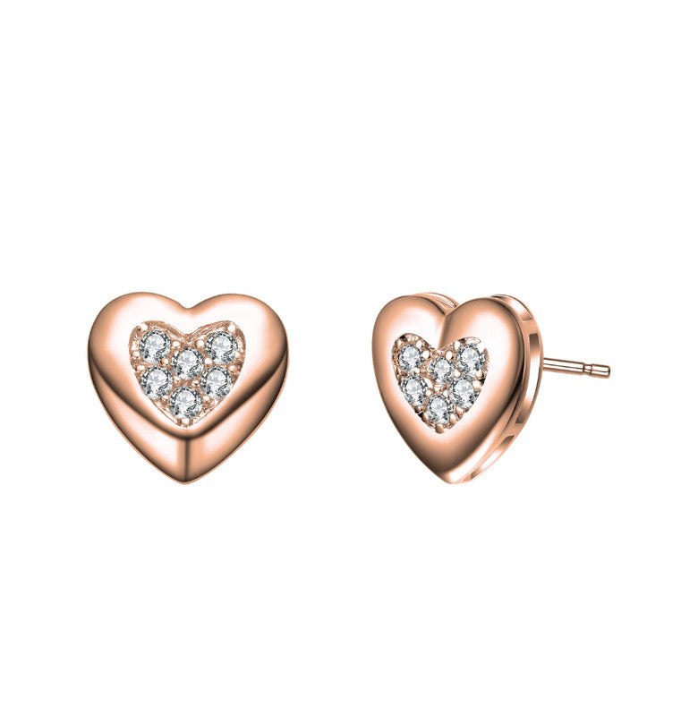 Lovely Heart Stud Earrings with Clear Cubic Zirconia 7733302329404