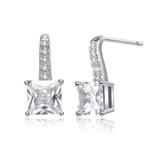 White Gold Plated with Princess-Cut Cubic Zirconia Solitaire Drop Earrings 7733302394940
