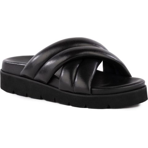 Driving Force Criss-Cross Leather Slide Sandals