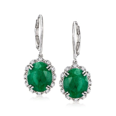 Ross-Simons Emerald Drop Earrings With . White Topaz in Sterling Silver