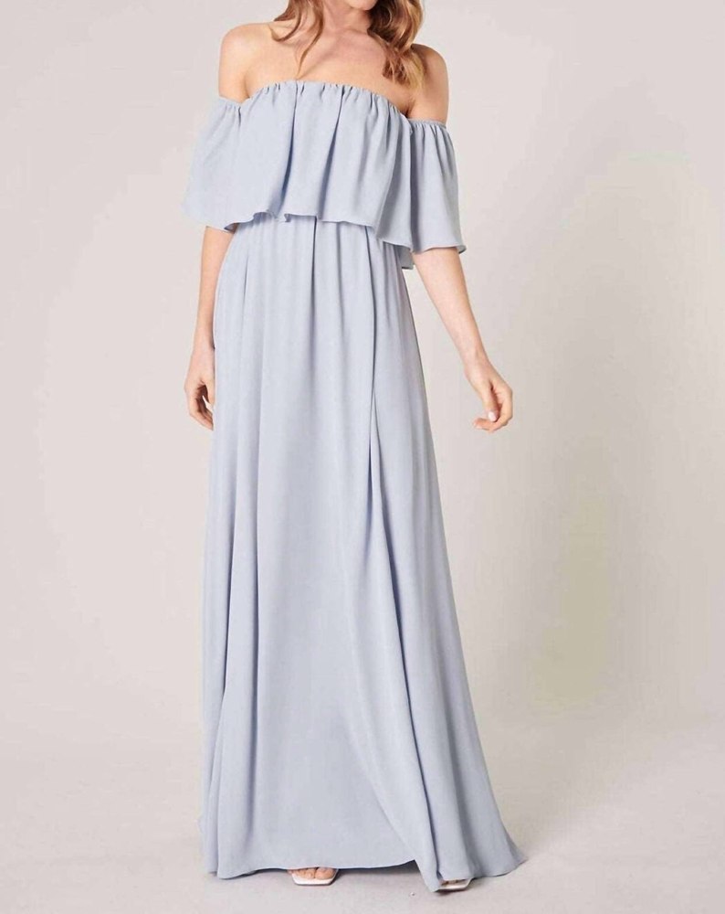 Off-Shoulder Chiffon Dress In Baby Blue