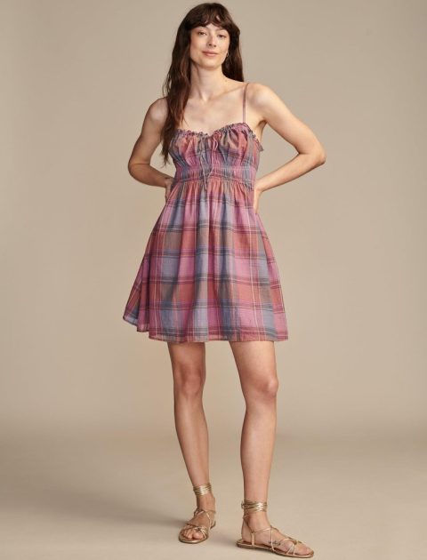 Lucky Brand Women’s Plaid Smocked Sweetheart Mini Dress 7733554741308