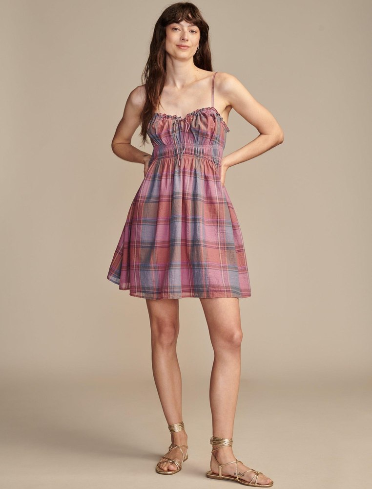 Lucky Brand Women’s Plaid Smocked Sweetheart Mini Dress 7733554741308