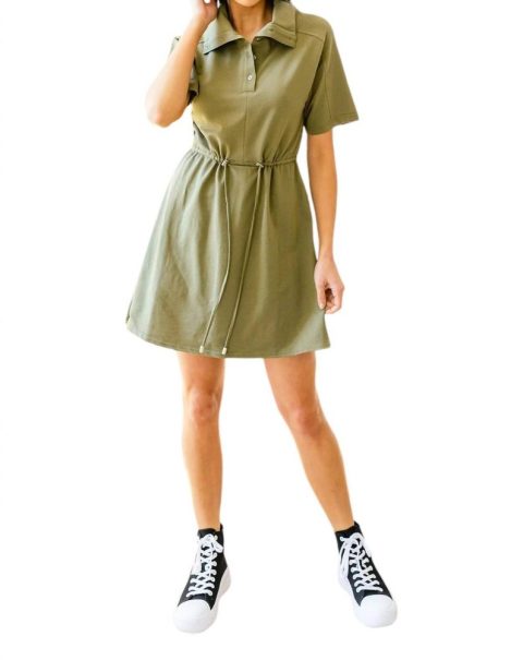 Darla Button Up Collared Dress In Olive