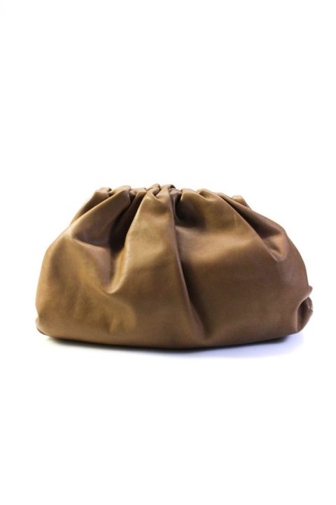 Bottega Veneta Womens The Pouch Hinged Leather Clutch Handbag Brown