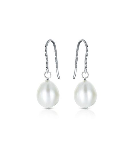 Sterling Silver White Gold Plated with Colored Pearl Drop Earrings 7733302689852