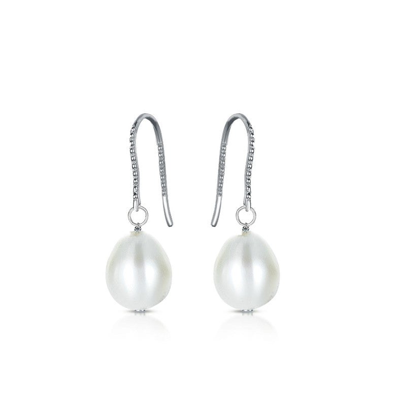 Sterling Silver White Gold Plated with Colored Pearl Drop Earrings 7733302689852
