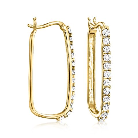 Ross-Simons Diamond Paper Clip Link Hoop Earrings in 18kt Gold Over Sterling 7733302722620