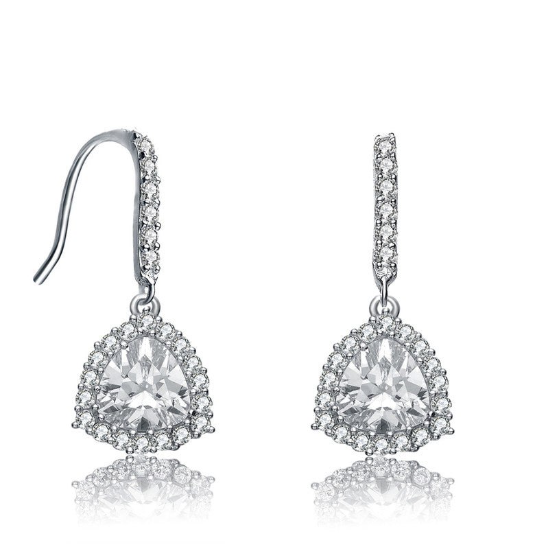 White Gold Plated Clear Cubic Zirconia Drop Earrings 7733308883004