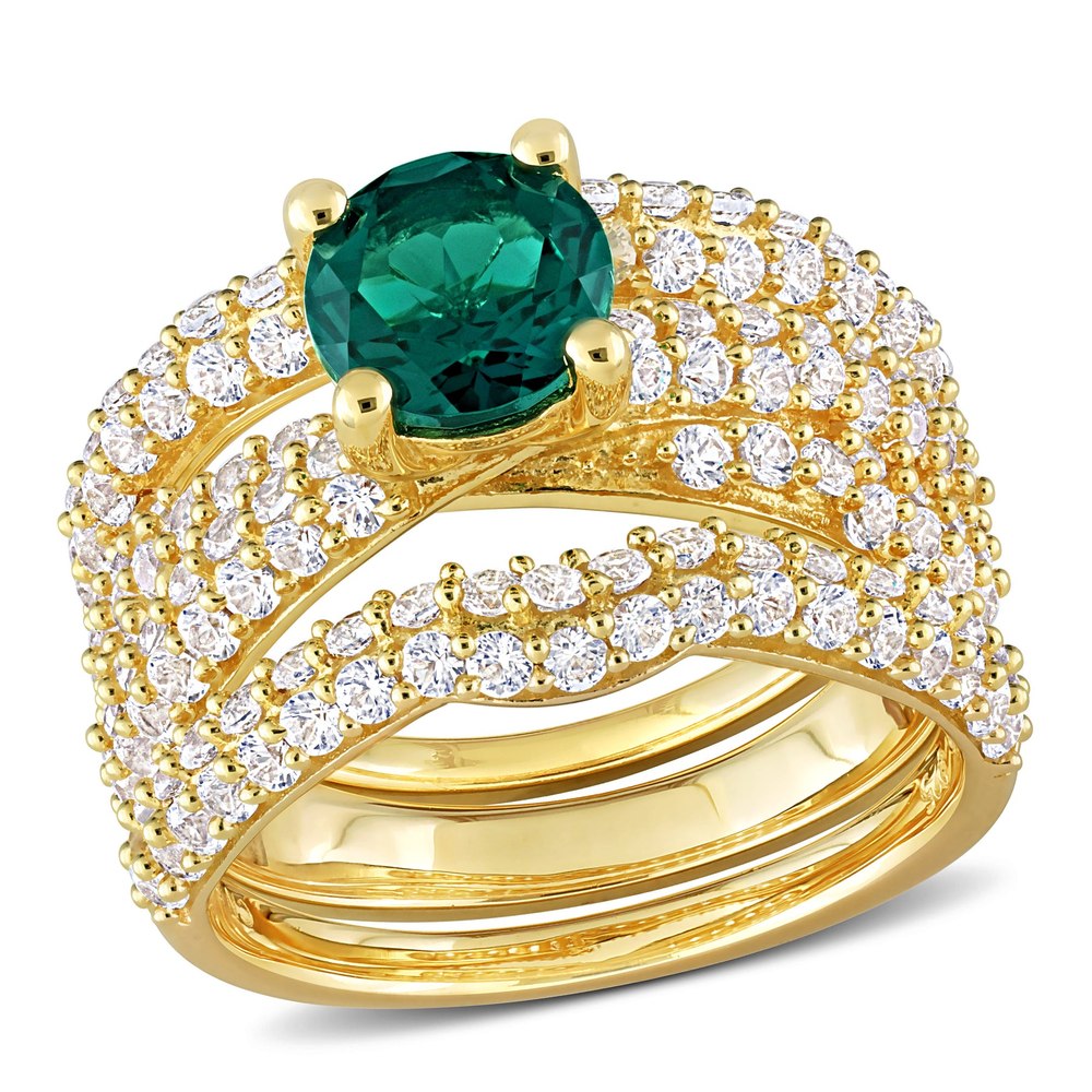 Mimi & Max 3 3/4ct TGW Created Emerald Created White Sapphire Bridal Ring Set in Yellow Silver
