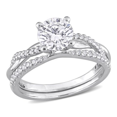 Mimi & Max 1 1/2ct DEW Created Moissanite Crossover Engagement Ring in Sterling Silver