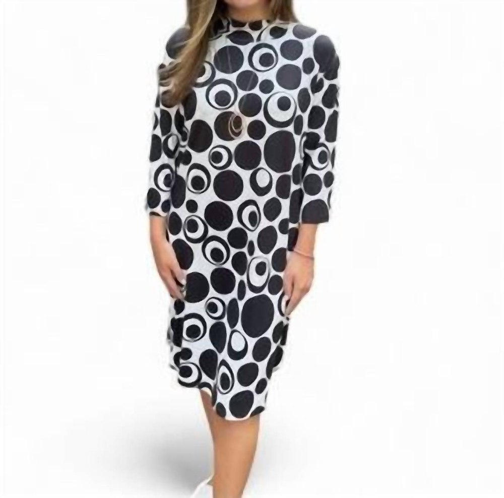 Circle Print Mock Neck Dress In Black/white
