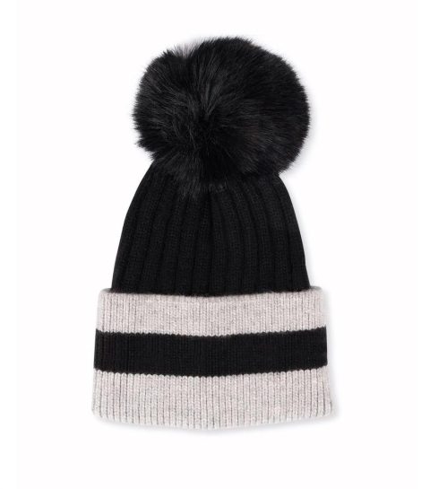 Kids Striped Hat Faux Pom Pom In Sport