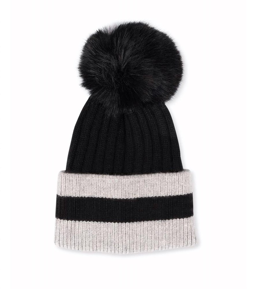 Kids Striped Hat Faux Pom Pom In Sport