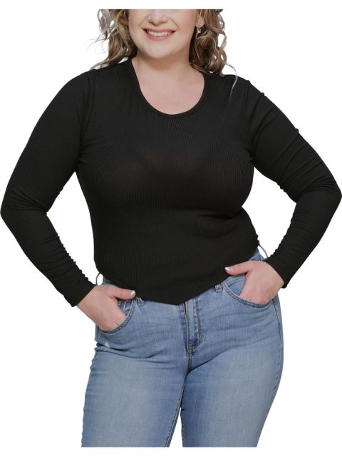 Juniors Womens Crewneck Ribbed Pullover Top