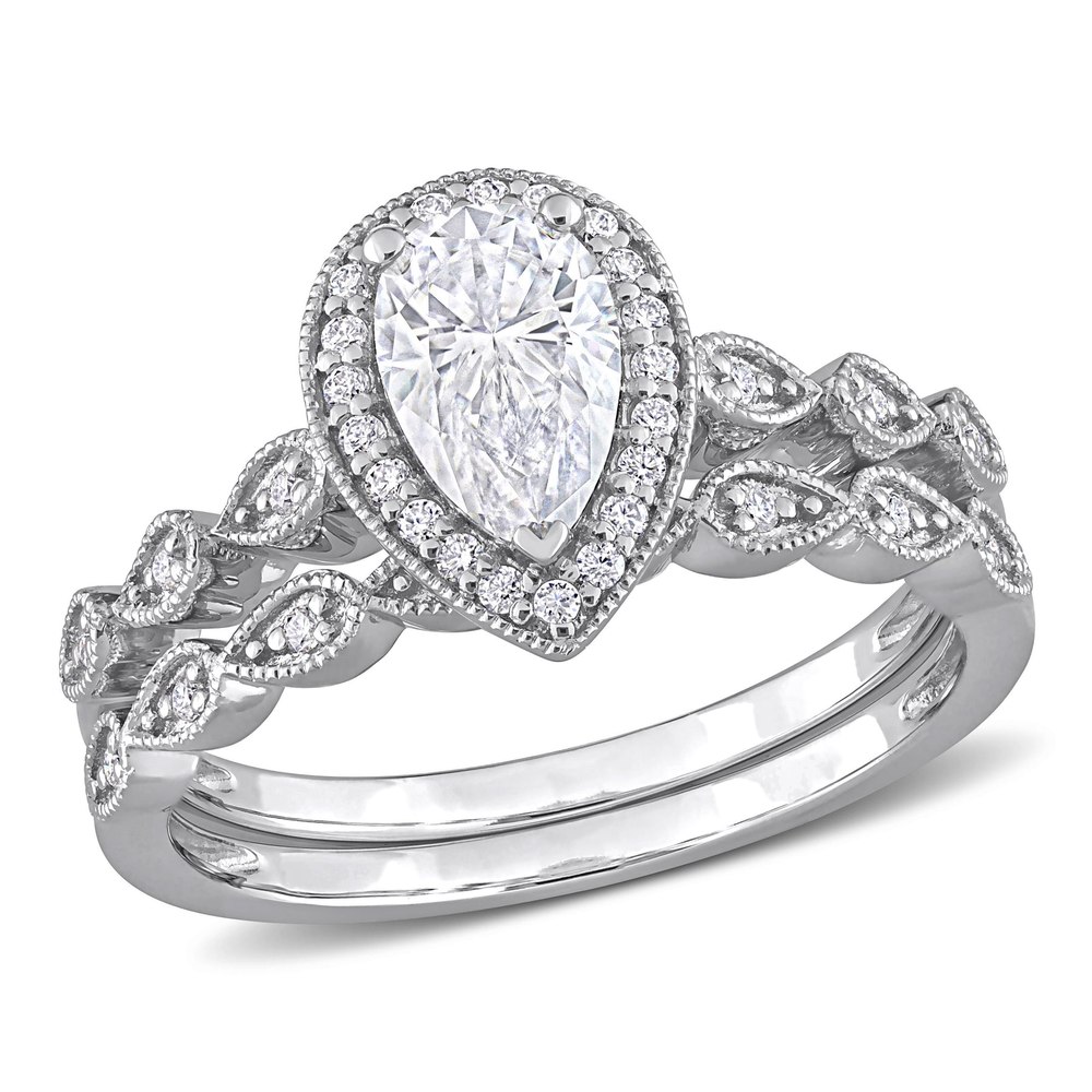 Mimi & Max 1 1/6ct DEW Created Moissanite Teardrop Halo Bridal Ring Set in Sterling Silver