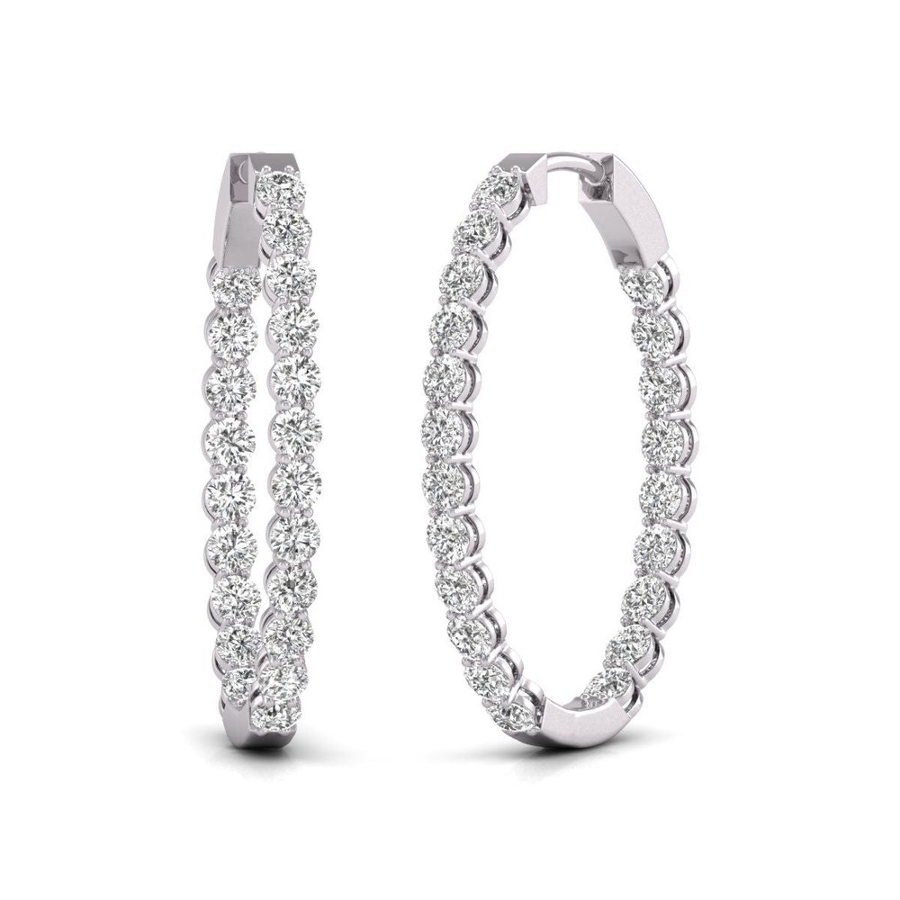 Diana M Lab 14KT WG 5CT TW Oval In & Out Hoop Earring
