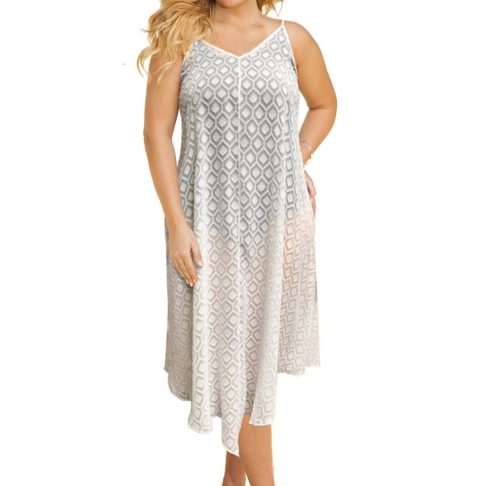 Plus Size V-Bottom Cover Up Dress In White