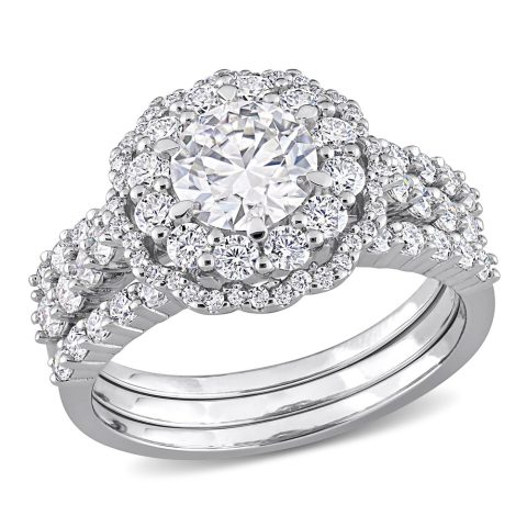 Mimi & Max 2ct DEW Created Moissanite Halo Bridal Ring Set in Sterling Silver 7287442735164
