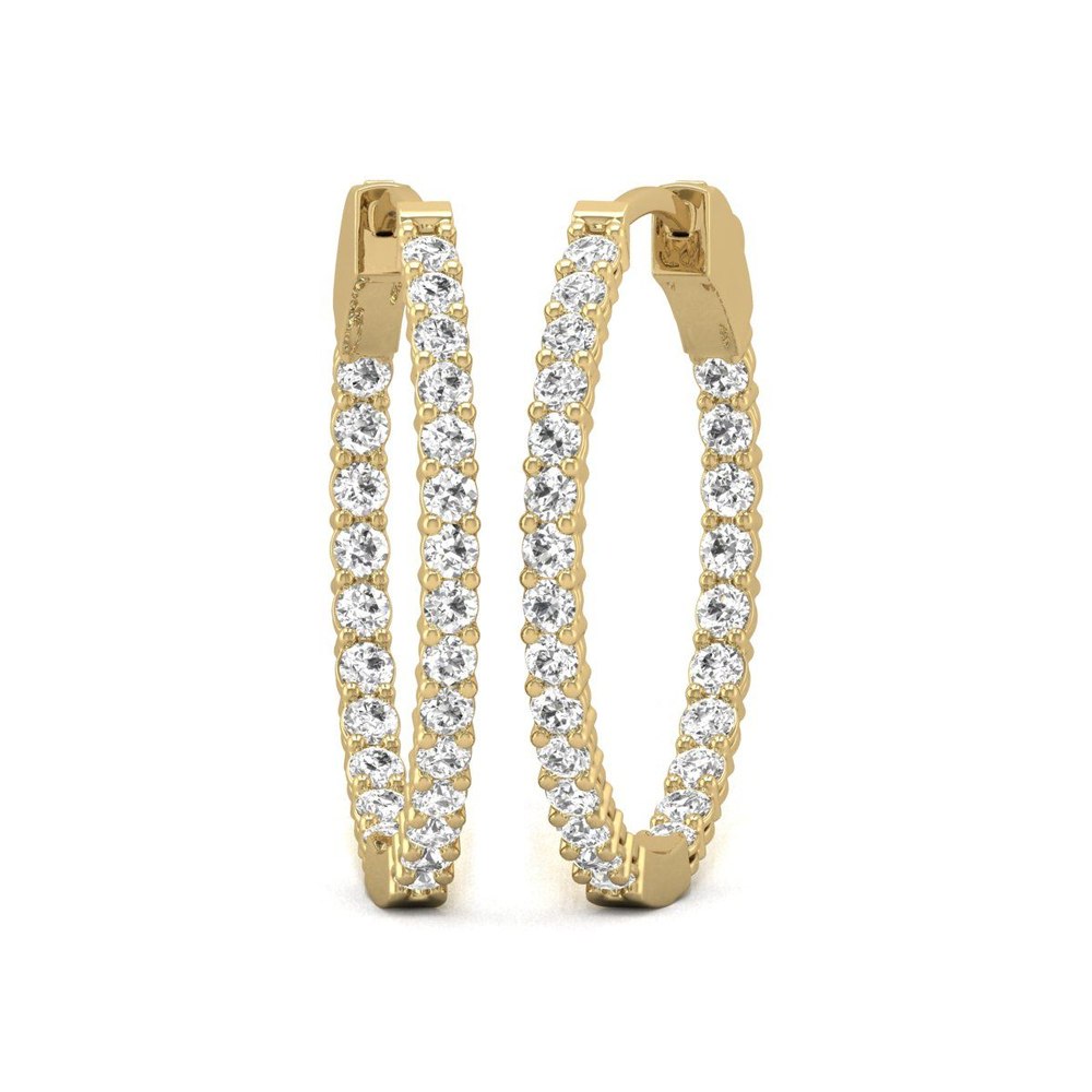 Diana M Lab 14KT YG 2CT TW Round In & Out Hoop Earring