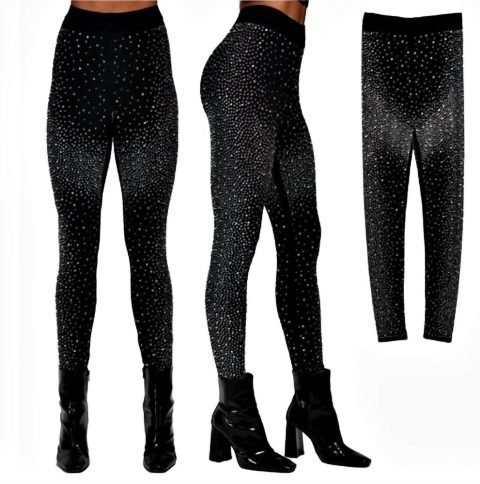 Leggings With All Over Rhinestones In Black 7733615460412