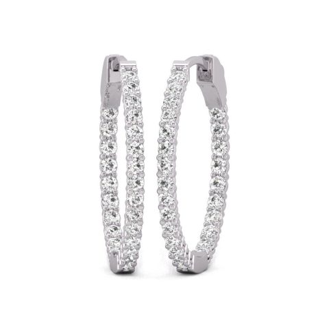 Diana M Lab 14KT WG 2CT TW Round In & Out Hoop Earring