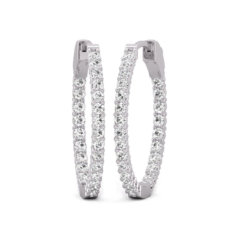 Diana M Lab 14KT WG 2CT TW Round In & Out Hoop Earring