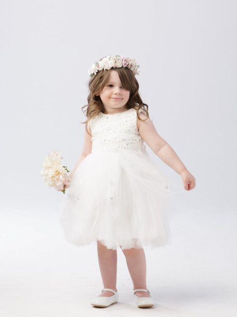 Girls Floral Lace Bodice with Tulle Skirt Dress, Sizes 2-10