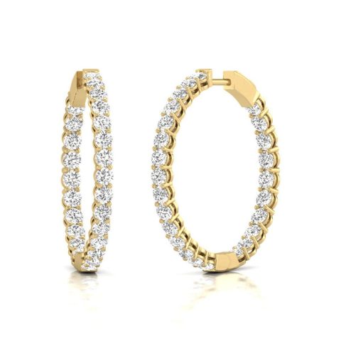 Diana M Lab 14KT YG 7CT TW Round In & Out Hoop Earring