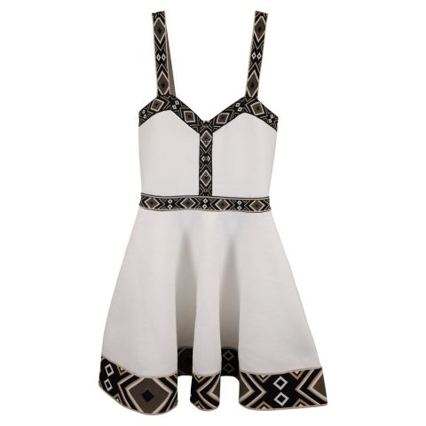 Maje Knit Skater Dress in White Cotton 7733629517884