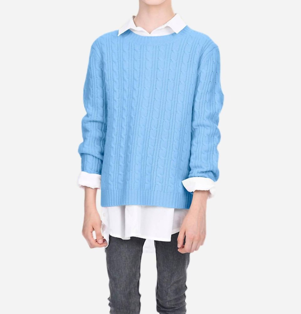 Girls Cable Knit Sweater In Sky Blue 7733637775420