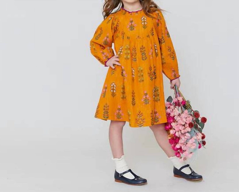 Girl’s Brayden Dress In Gold Field Floral