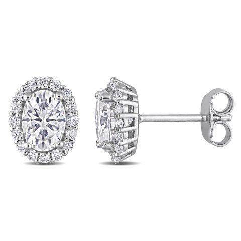 Mimi & Max 2 1/3ct DEW Created Moissanite Oval Halo Stud Earrings in Sterling Silver
