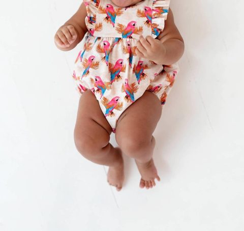 Baby’s Amelia Romper In Parrots Baby Bubble