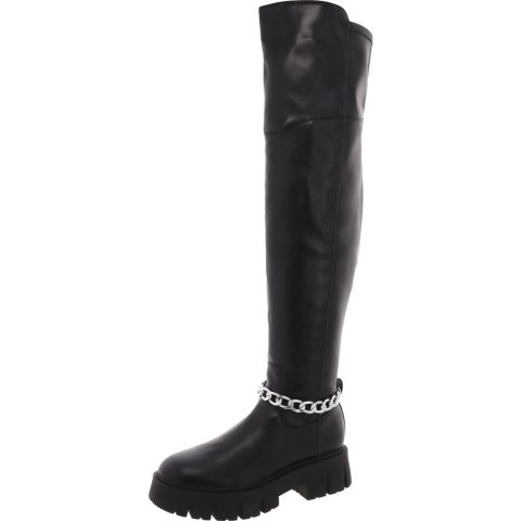 Coen Chain Leather Knee-High Boots