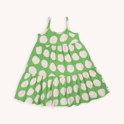 Girl’s Flared Halter Dress In White/green 7733630206012