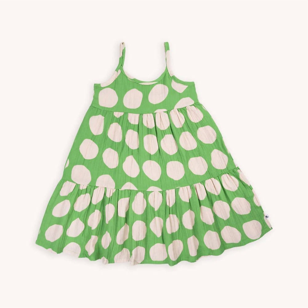 Girl’s Flared Halter Dress In White/green 7733630206012