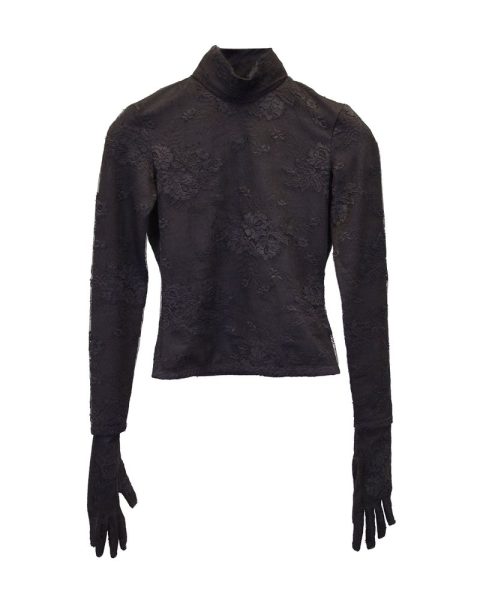 Balenciaga Floral Lace Mock-Neck Gloved Top in Black Polyamide 7733631615036