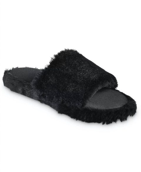 Women’s Faux Fur And Satin Tabby Slipper In Black 7733633744956