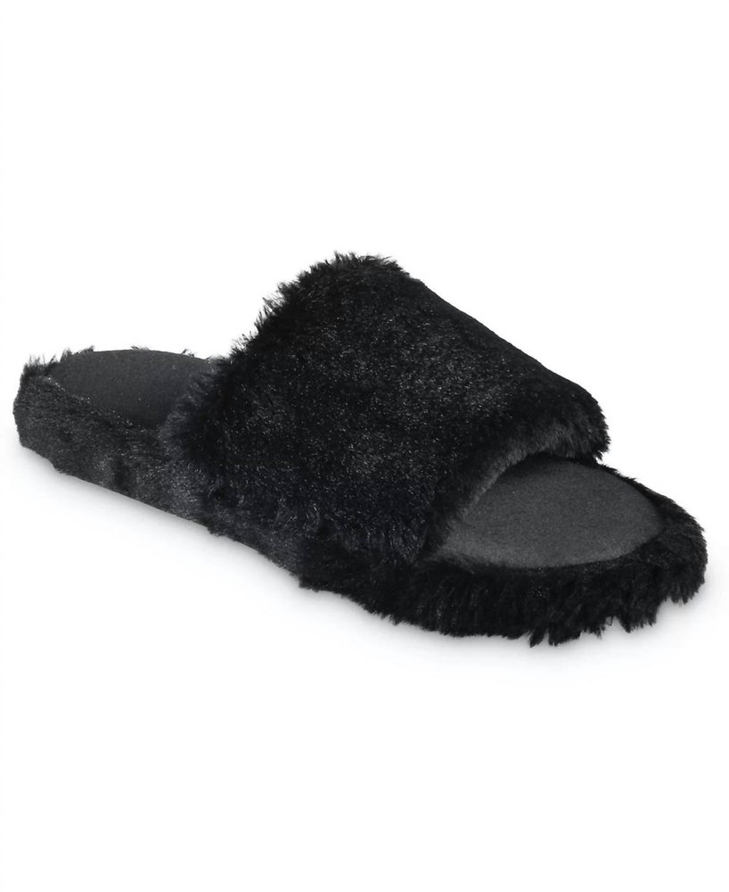 Women’s Faux Fur And Satin Tabby Slipper In Black 7733633744956
